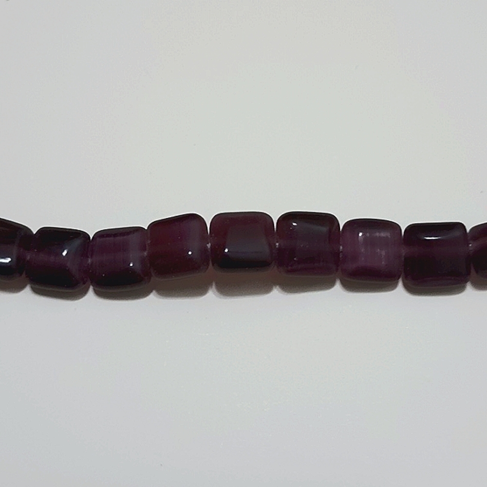 2/$15 Cats Eye Purple 8x8mm Square Glass Beads 16" Strand 1681GL